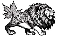 full body lion holding a maple leaf tattoo design idea