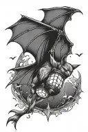 bat flying with lantern shining light tattoo design idea