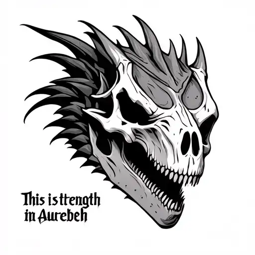 mythosaur skull with this is strength in aurebesh text tattoo design idea