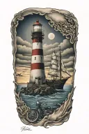 Light house, ships, Indians, motorcycles, tattoo design idea