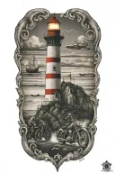 Light house, ships, Indians, motorcycles, tattoo design idea