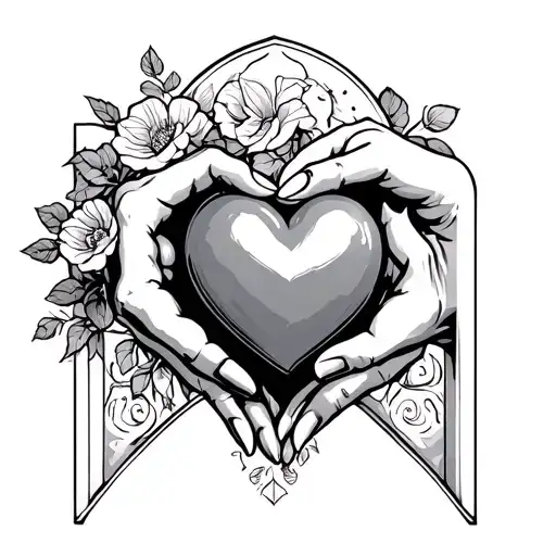headstone becoming a hand squeezing a heart tattoo design idea