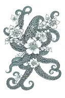tentacles and flowers color tattoo design idea