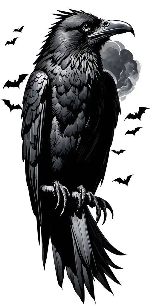 large raven with small bats gothic inspired tattoo tattoo design idea