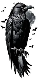 large raven with small bats gothic inspired tattoo tattoo design idea