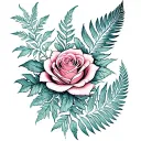 Silver Fern and rose intertwined tattoo design idea