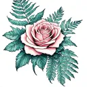 Silver Fern and rose intertwined tattoo design idea