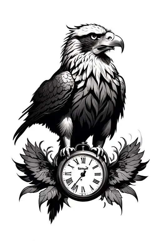 I want a tattoo with the eagle theme, a lion, is a time clock that gets from ante arm, the hand tattoo design idea