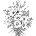 bouquet with gladiolus, holly, and daisy flower tattoo design idea