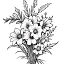 bouquet with gladiolus, holly, and daisy flower tattoo design idea