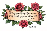 roses with bible verse Isaiah 41:10 written tattoo design idea