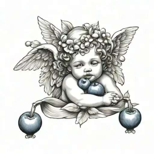 cherub angel and seven blueberries tattoo design idea