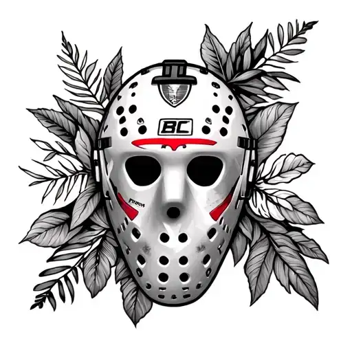 hockey goalie mask and plants tattoo design idea