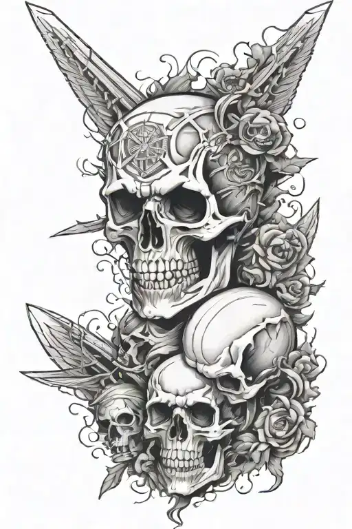 skull , dollar and attack on titan eren tattoo design idea