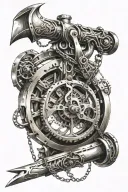 mechanical scythe pendulum on long chain hanging from machine linkage   tattoo design idea