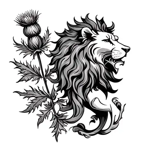 Combine a rampant lion and a Scottish thistle in a unique way tattoo design idea