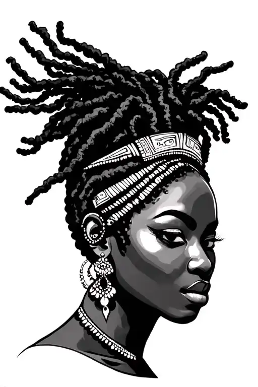 African goddess with locs tattoo design idea