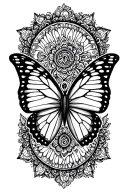 "Jonna" Butterfly Initials In Wings With Mandala Along tattoo design idea