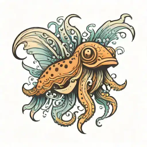 a cuttlefish in the style of cartoonist boulet  tattoo design idea
