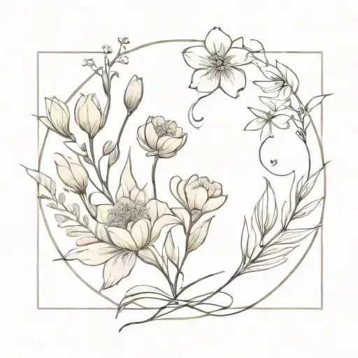 bouquet of birth flowers for may and November  tattoo design idea