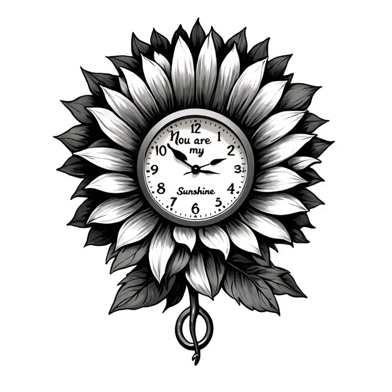 clock, sunflower, fish hook, you are my sunshine tattoo design idea