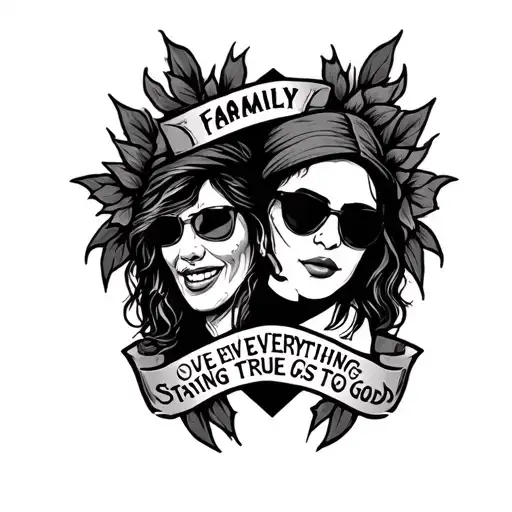 chicano style tattoo design with family over everything and staying true to god tattoo design idea