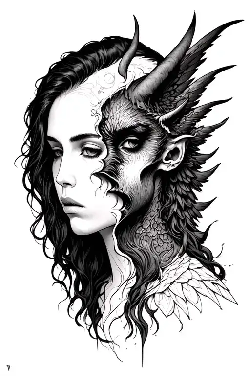 split personality demon half angel tattoo design idea