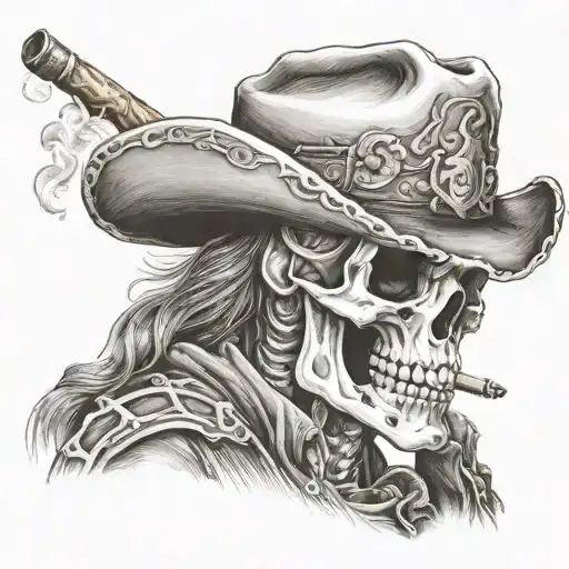 skeleton cowboy smoking cigar tattoo design idea