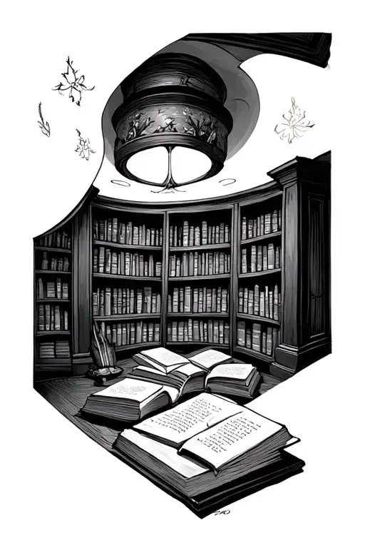 cozy library tattoo design idea