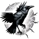 crow being struck by lightning bolt, black and white, storybook style  tattoo design idea