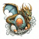 Angry dragon holding egg tattoo design idea
