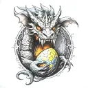 Angry dragon holding egg tattoo design idea