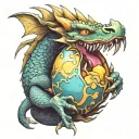 Angry dragon holding egg tattoo design idea