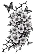 barbed wire vine with flowers on it and butterflies  tattoo design idea