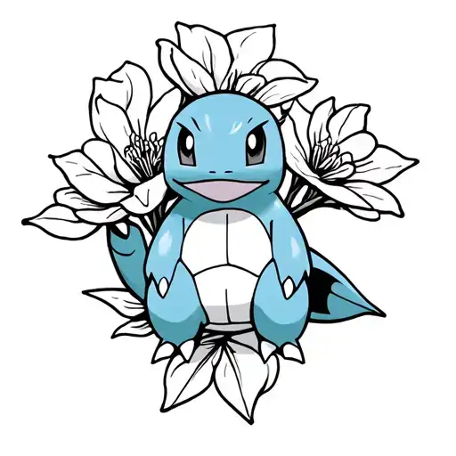 Magnolias et squirtle Pokémon playing tattoo design idea