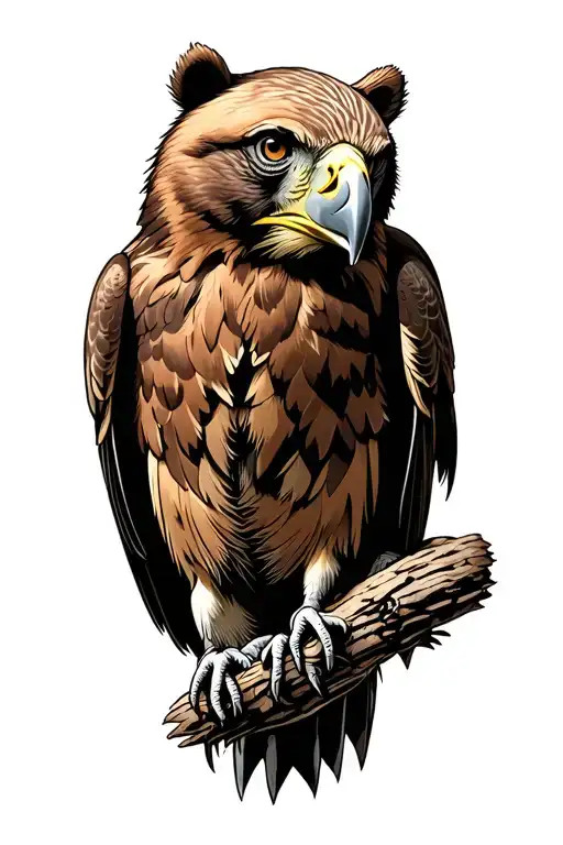 red tailed hawk and brown bear  tattoo design idea