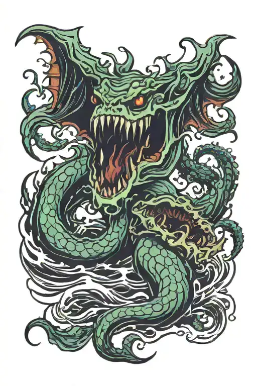 undead sea monster tattoo design idea