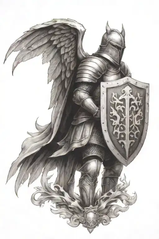 knight with a shield and wings tattoo design idea