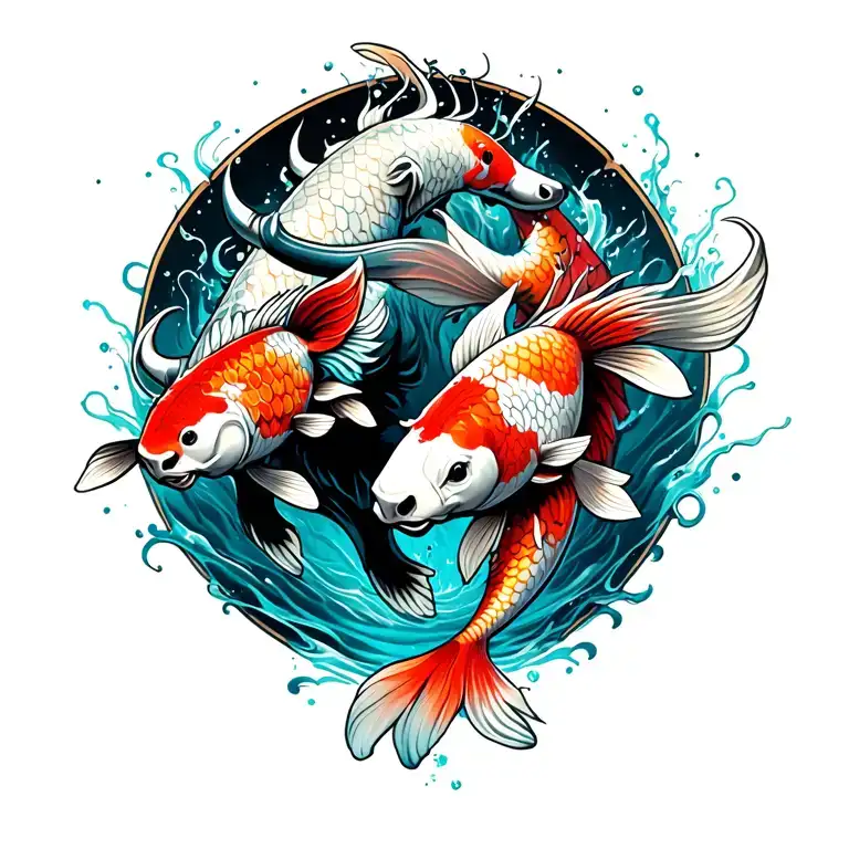 bull with jumping koi fish  tattoo design idea