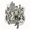 dc comics Gotham with villains whole leg sleeve tattoo design idea