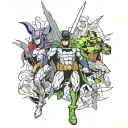 dc comics Gotham with villains whole leg sleeve tattoo design idea