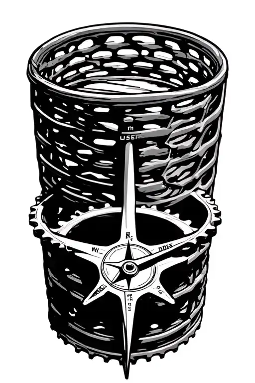 disc golf basket and mountain bike cranks compass  tattoo design idea