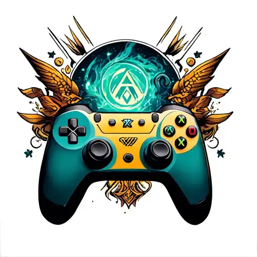 Gaming theme with references to several popular games such as zelda, elder scrolls, mass effect, uncharted and many more tattoo design idea