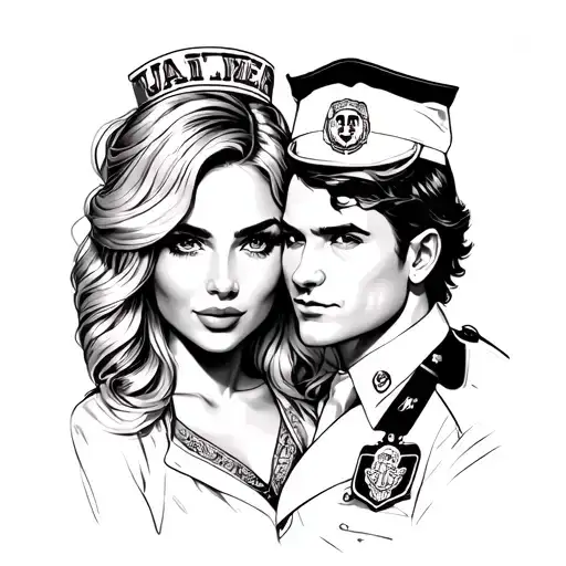 Can you draw me a tattoo quarter sleeve of a Leo, law enforcement father, a Sagittarius nurse hot blond bombshell wife,  tattoo design idea