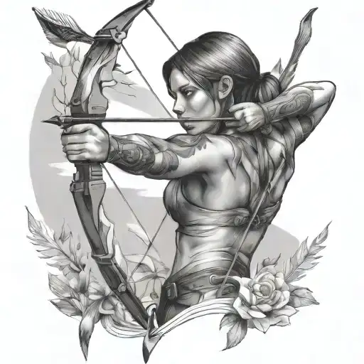 archery girl shooting arrows tattoo design idea