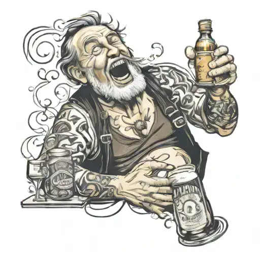 Tattoo design of a drunk man with alcohol tattoo design idea