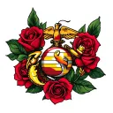 marine corps emblem surrounded by roses tattoo design idea