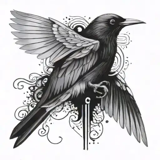 imagine blackbird with open wings and its wings are piano keys tattoo design idea