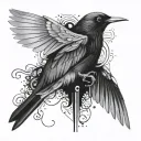 imagine blackbird with open wings and its wings are piano keys tattoo design idea