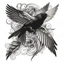 imagine blackbird with open wings and its wings are piano keys tattoo design idea